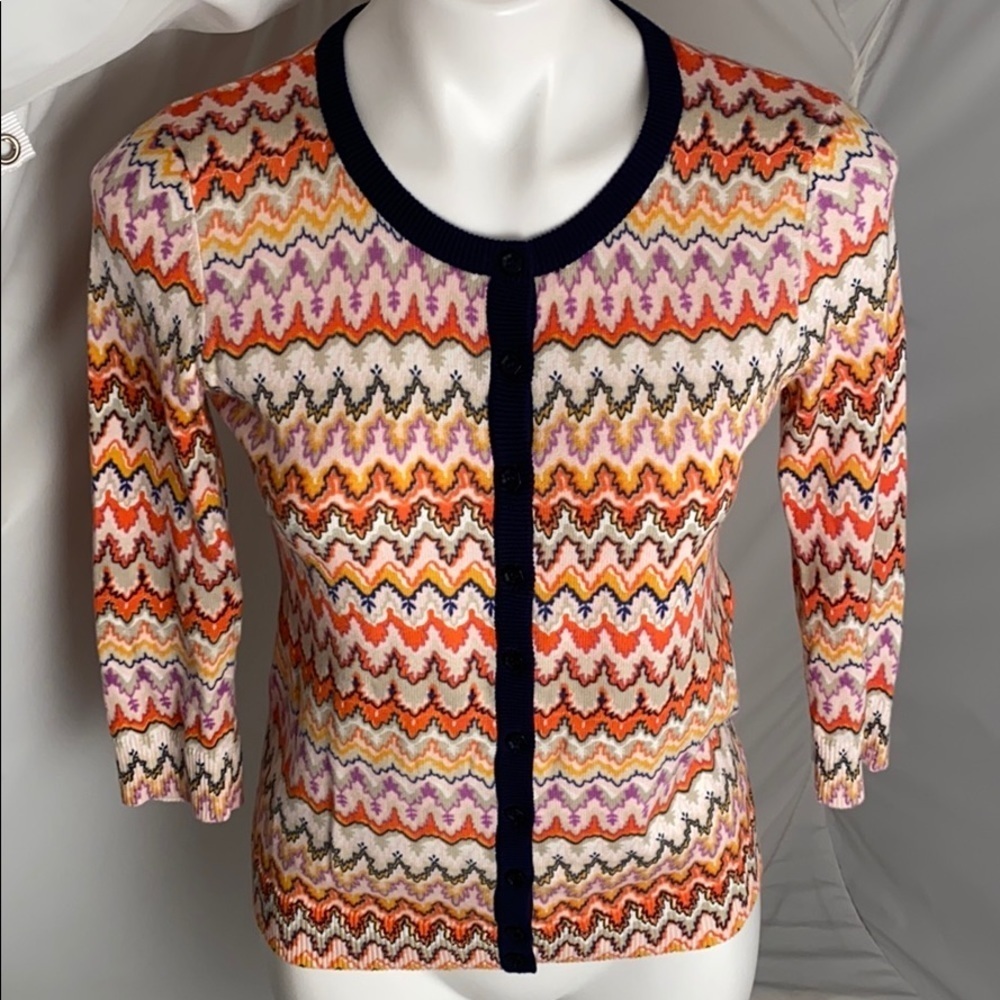 Anthropologie Tabitha multicolor button front contrast trim cardigan S